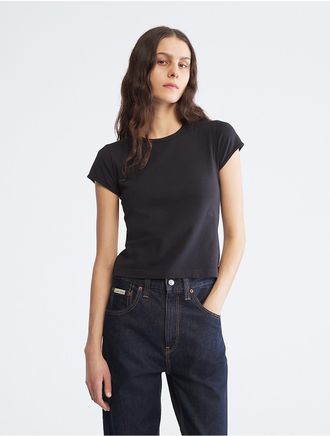 Calvin Klein Womens Smooth Cotton Stretch Baby T-Shirt - Black - XXS