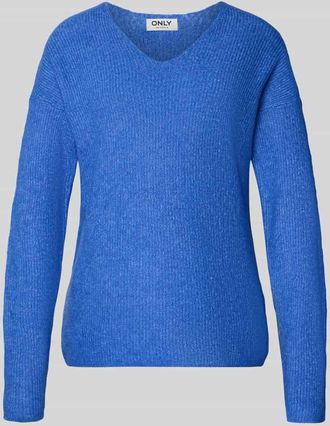 Only Regular Fit Strickpullover mit V-Ausschnitt Modell CAMILLA in Blau Melange, Größe XL