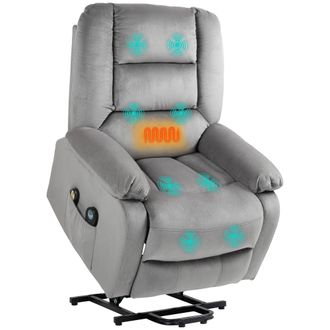HOMCOM Riser And Recliner Chair Lift Chair With Vibration Massage - Heat - Grey - Brown | TJ Hughes