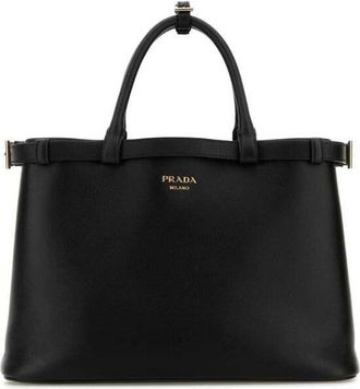 Prada Black Leather Medium Prada Buckle Handbag
