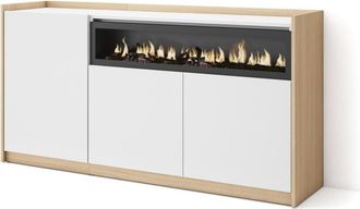 Skraut Home Aparador efecto madera blanco roble 157x37x80cm chimenea efecto fuego