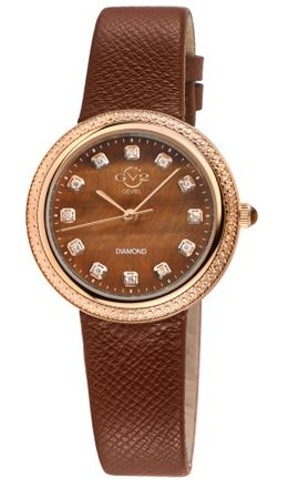Gevril Group GV2 Arezzo Womens Diamond Watch, IPRG Case, Tiger Eye Dial, Genuine Italian Handmade Brown Leather Strap