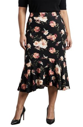 Standards & Practices Floral Print Midi Skirt in Black Floral at Nordstrom, Size 1X