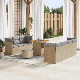 vidaXL Conjunto De Sof&aacute; De Jard&iacute;n 10 Pcs Beige Rat&aacute;n Sint&eacute;tico Vidaxl
