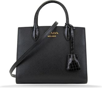 Prada Leren Schoudertas - Dames - Handtassen - Zwart - ONE Size - Leer - Tassen