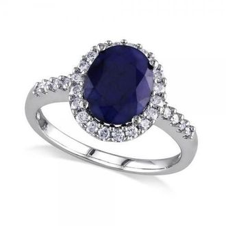 Allurez Oval Blue Sapphire & Halo Diamond Engagement Ring 14k in 3.92Ct/white Gold at Nordstrom, Size 5.5