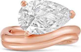 Diana M. Jewels 18kt Rose Gold Lab grown 8.00 ct pear cut diamond ring with a wavy band