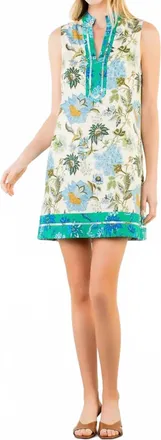 THML Clothing Sleeveless Floral Print Dress In Blue
