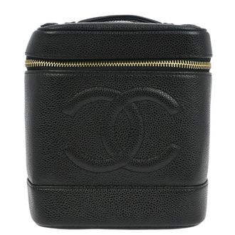 Chanel Vintage Timeless Cosmetic Case Caviar Black Leather Handbag (Pre-Owned)