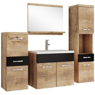 Badplaats Mobile da bagno Alba 60cm Rovere Castagno con Nero Opaco - armadio mobiletto