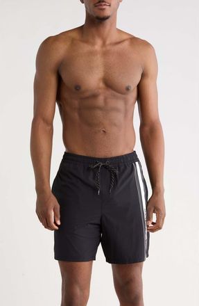 Quiksilver Trade Logo Stripe Volley Swim Shorts in Black at Nordstrom Rack, Size X-Large