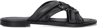 Stefano Lauran Zwarte Zomerslippers Model 24003 - Dames - Sandalen - Zwart - 39 EU - Leer - Schoenen