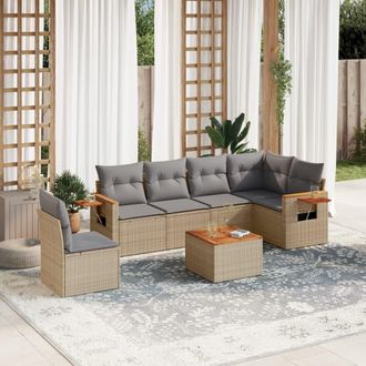 vidaXL Vidaxl - Set Sof&aacute;s De Jard&iacute;n 7 Piezas Y Cojines Rat&aacute;n Sint&eacute;tico Beige