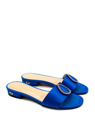 Jennifer Chamandi Blue Satin Slides Size 37