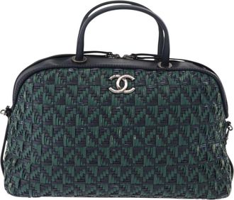 Chanel Convertible Chain Bowler Bag Woven Calfskin Green Leather Handbag (Pre-Owned)
