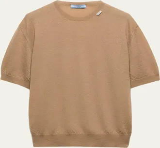 Prada Cashmere Short-Sleeve Crewneck Sweater