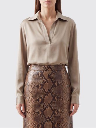 Tom Ford V-Neck Silk Blouse with Long Dropped-Shoulder Sleeves