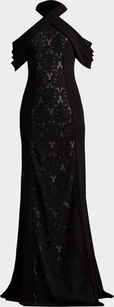 Tadashi Shoji Cold-Shoulder Corded Lace Gown