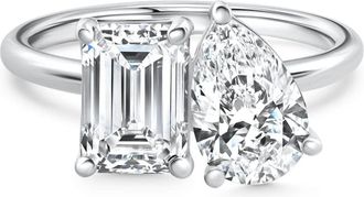 Pompeii3 3.50Ct Moi Et Toi Diamond Ring Pear & Emerald Shape 14k White Gold Lab Grown