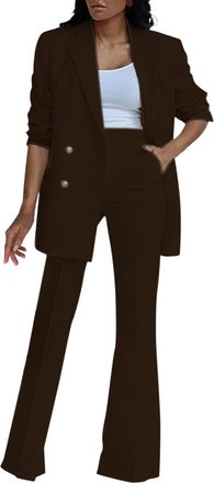 Generic Ladies Trouser Suits For Special Occasions 2 Piece Outfits Long Blazer with Pants Fashion Elegant Thin Transition Jacket Casual Lightweight Slim Fit W