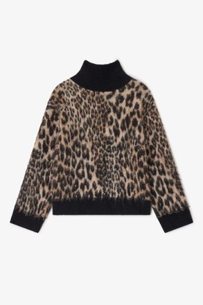 Ganni Mixed Leopard Open Back Sweater - Size XXS Alpaca