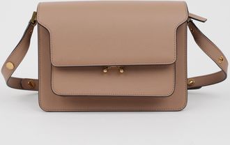Marni Trunk Medium Saffiano Leather Shoulder Bag Brown Sugar