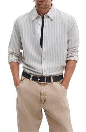 Rag & Bone Finch Stripe Linen Blend Button-Up Shirt in Patus at Nordstrom, Size Xx-Large