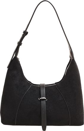 Generic Faux Suede Crossbody Bag Trendy Frosted Handbag Vintage Shoulder Bag (Black)