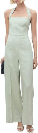 Mango Halter Linen Jumpsuit in Pastel Green at Nordstrom, Size X-Large