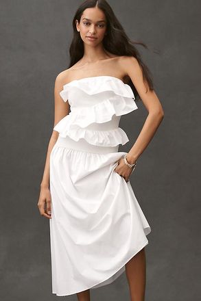 endless rose Strapless Ruffle Midi Dress