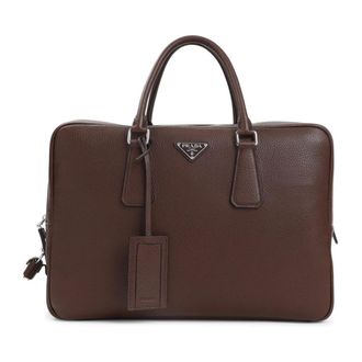 Prada Bruine leren tas - Heren - Laptoptassen - Bruin - ONE Size - Leer - Tassen