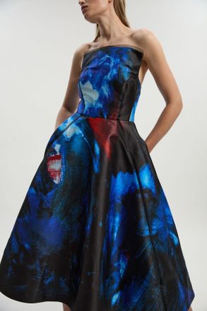 Karen Millen Womens Lily Macrae - Printed Twill Bandeau Prom Dress - Multicolour - Size 12 UK