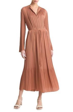Vince Variegated Pleat Long Sleeve Midi Dress in Vintage Rose at Nordstrom Rack, Size X-Small