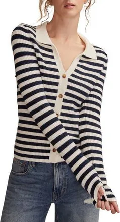Lucky Brand Stripe Johnny Collar Cardigan in Tofu at Nordstrom Rack, Size Xx-Large