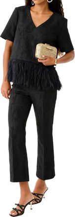Lilly Pulitzer Jarrae Jacquard High Rise Crop Flare Pants In Noir Exploded Flower Stretch Jacquard