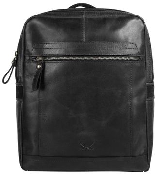 Sansibar Laptoprucksack SANSIBAR, Gr. B/H/T: 28cm x 34cm x 10cm, onesize, schwarz, Leder, Rindsleder, Rucks&auml;cke Laptoprucksack, echt Leder