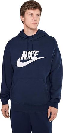 Nike Club Pull-Over Fleece Hoodie Mens Sweatshirt Obsidian/Obsidian/White : 2XL, Cotton/Polyester