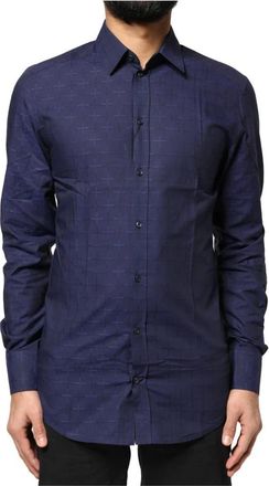 Dolce & Gabbana Blauw Geruit Formeel Overhemd - Heren - Casual Overhemden - Blauw - S - Katoen - Overhemden
