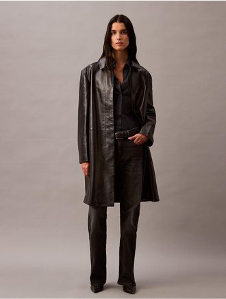 Calvin Klein Womens Lamb Leather Car Coat - Black - XS