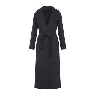 Max Mara Belted Coats, female, Gray, Size: 2XS Dark Grey Melange Wool Coat