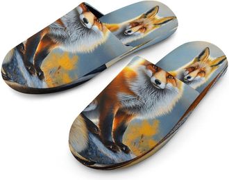 Generic Fox Mens Cotton Slippers Memory Foam Comfort House Shoes Winter Indoor Slipper for Hotel Casa Spa