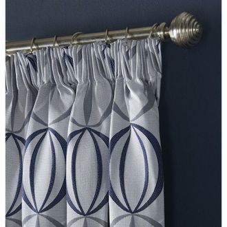 Alan Symonds Alan Symonds - Omega Taped Pencil Pleat Curtain Pair Fully Lined Curtains Navy 66x90 Jacquard