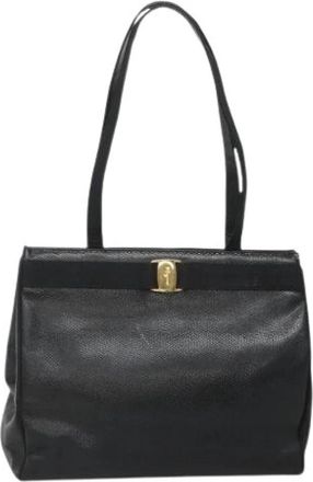 Ferragamo Pre-owned Leren Tote - Dames - Vintage Schoudertas - Zwart - ONE Size - Leer - Vintage