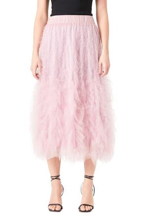 endless rose Ruffle Tulle Midi Skirt in Mulberry at Nordstrom, Size Medium