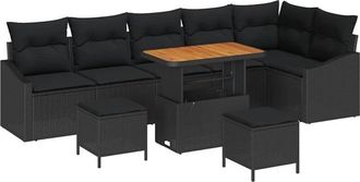 vidaXL Conjunto De Sof&aacute; De Jard&iacute;n Con Coj&iacute;n Con Almohada 9 Pcs Negro Vidaxl