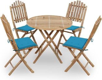 vidaXL Set De Comedor Exterior Plegable 5 Piezas Con Cojines Bamb&uacute; Vidaxl