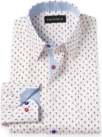 Paul Fredrick Tailored Fit Non-iron Cotton Ice Cream Cone Dress Shirt With Contrast Trim