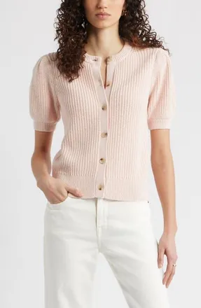 Nordstrom Elbow Sleeve Cardigan in Pink Wisp at Nordstrom, Size Xx-Large