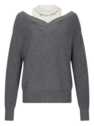 Liu Jo embellished sweater - women - Acrylic/Wool/Nylon - L - Grey
