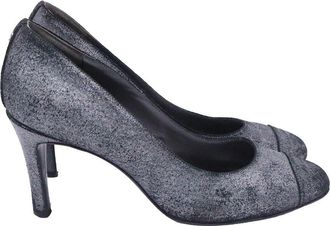 Chanel Womens Suede Cc Distressed Accent Pump (Authentic Pre-Loved)